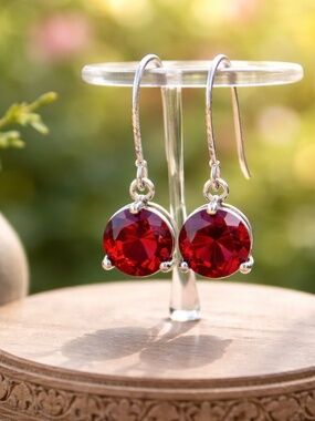 Burgundy Garnet Earrings Sterling Silver 925 , January Birthstone